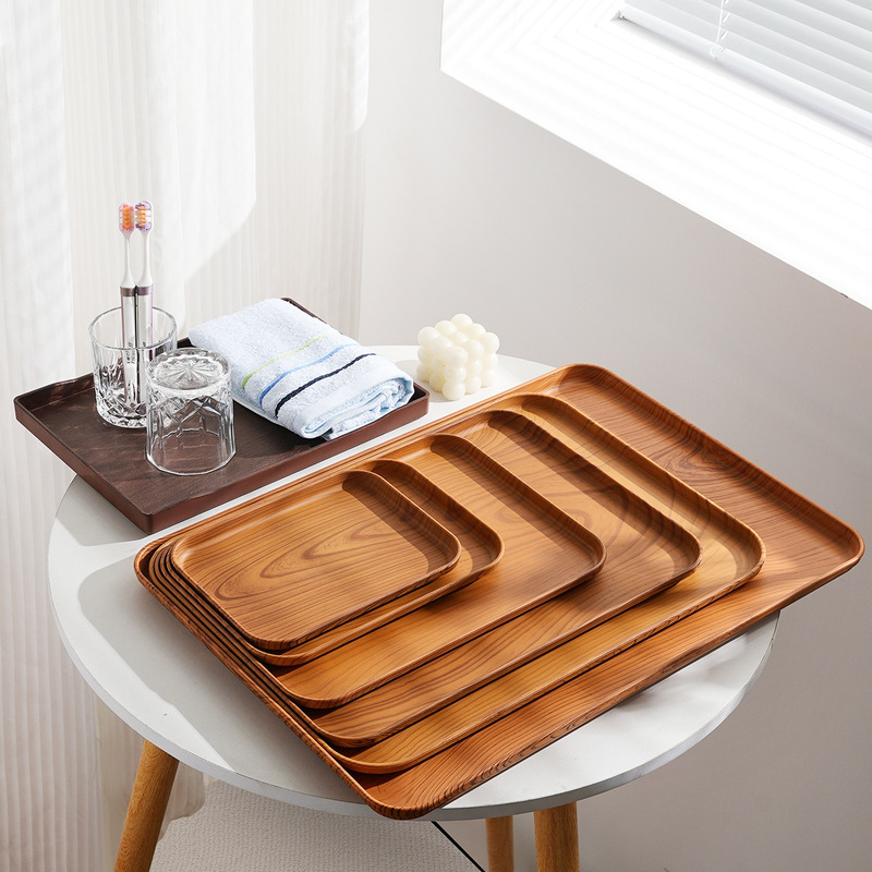 Japanese Tea Set Imitation Wood Grain Tea Tray Household Water Cup Tray Rectangular Tray Hotel Restaurant Tray Storage Tray
