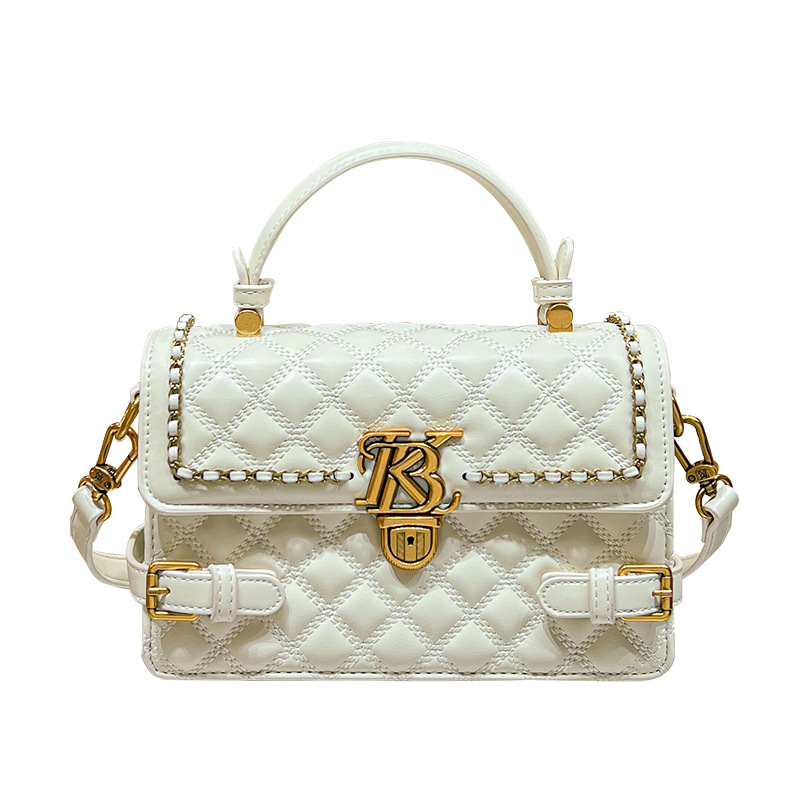 Black genuine leather hand-held square bag for women, diamond grid fashionable single shoulder crossbody small 2024 bag,_voghion.com