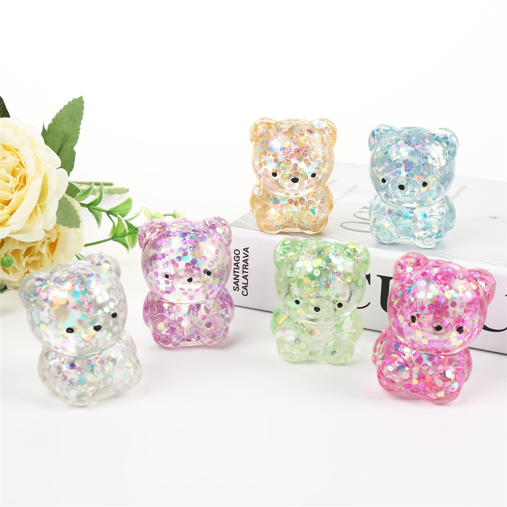 Cross-border new cute cute bear malt sugar pinch music toy magic color sequins slow rebound decompression toy