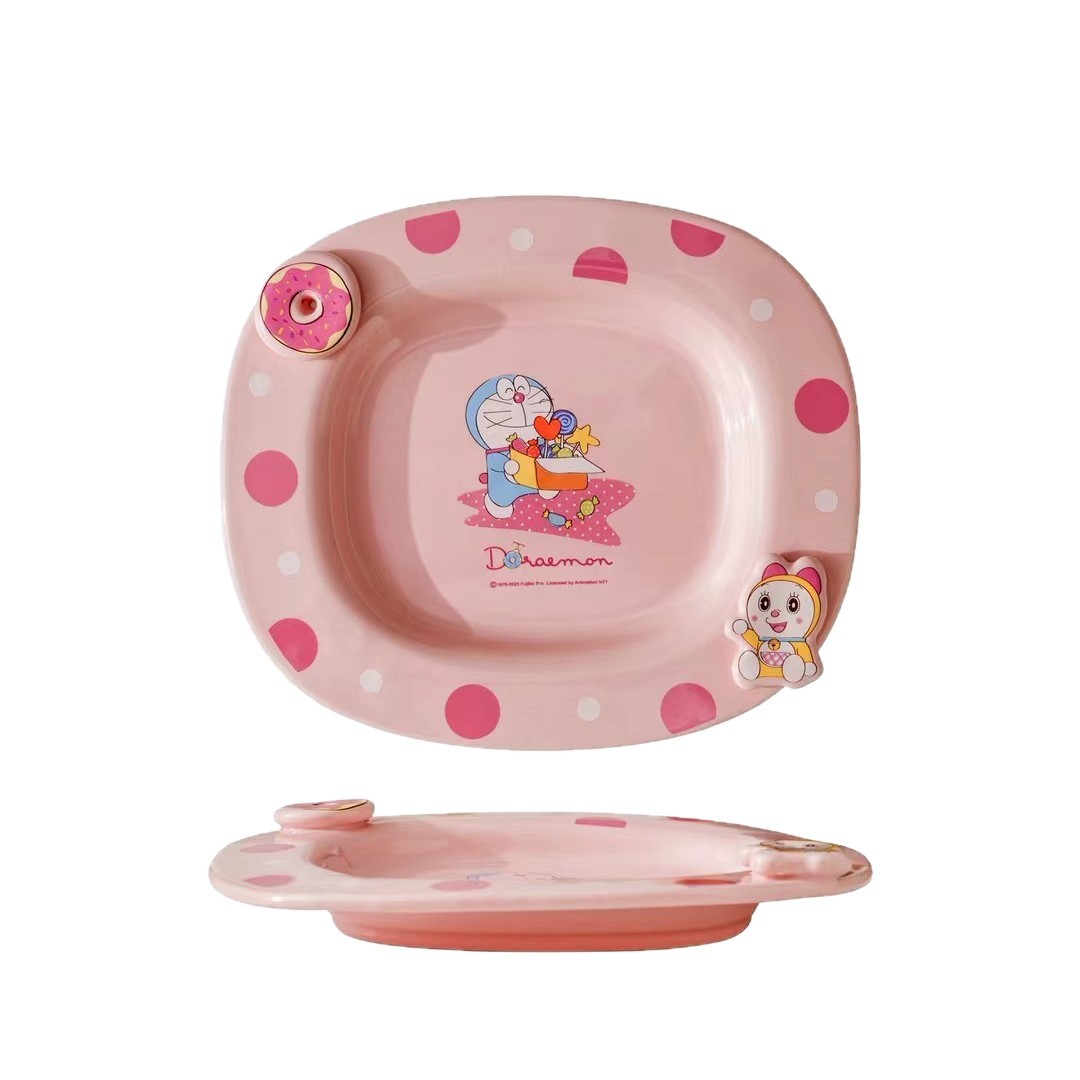 Personalidad creativa Dingdong Gato Plato de cerámica auténtico autorizado Doraemon Plato de comedor de alto valor bonito plato de postre