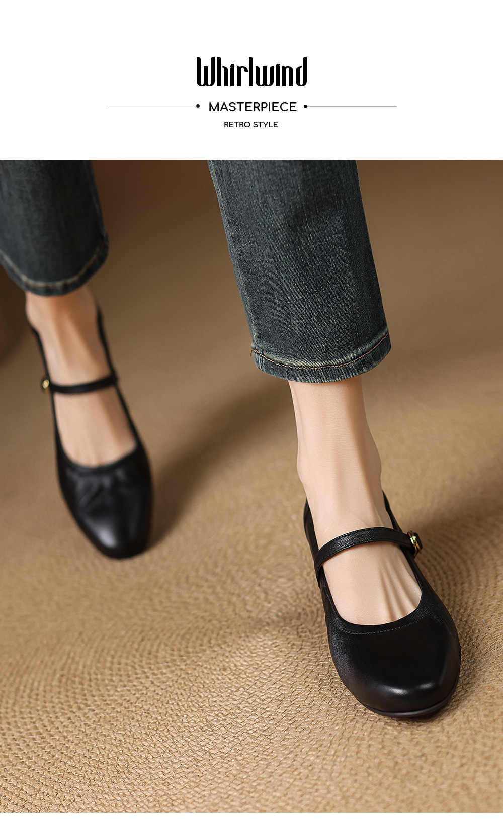Giày Mary Jane nữ gót thấp 3,5 cm quai ngang khóa ngang da cừu — Màu đen chi tiết 3