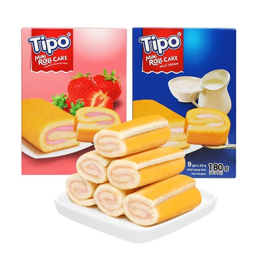 Vietnamese imported Tipo mini cake roll strawberry milk filling roll breakfast bread snack gift