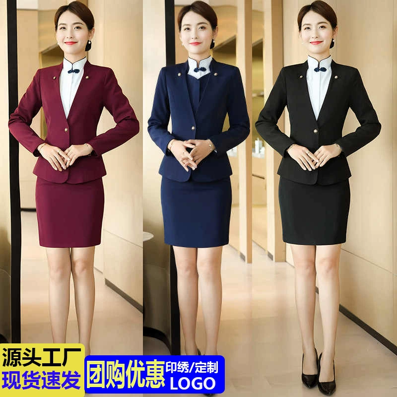 Кассир отеля Профессиональный женский костюм с длинным рукавом Косметичка Ювелирный магазин Ресторан Официант Рабочая одежда