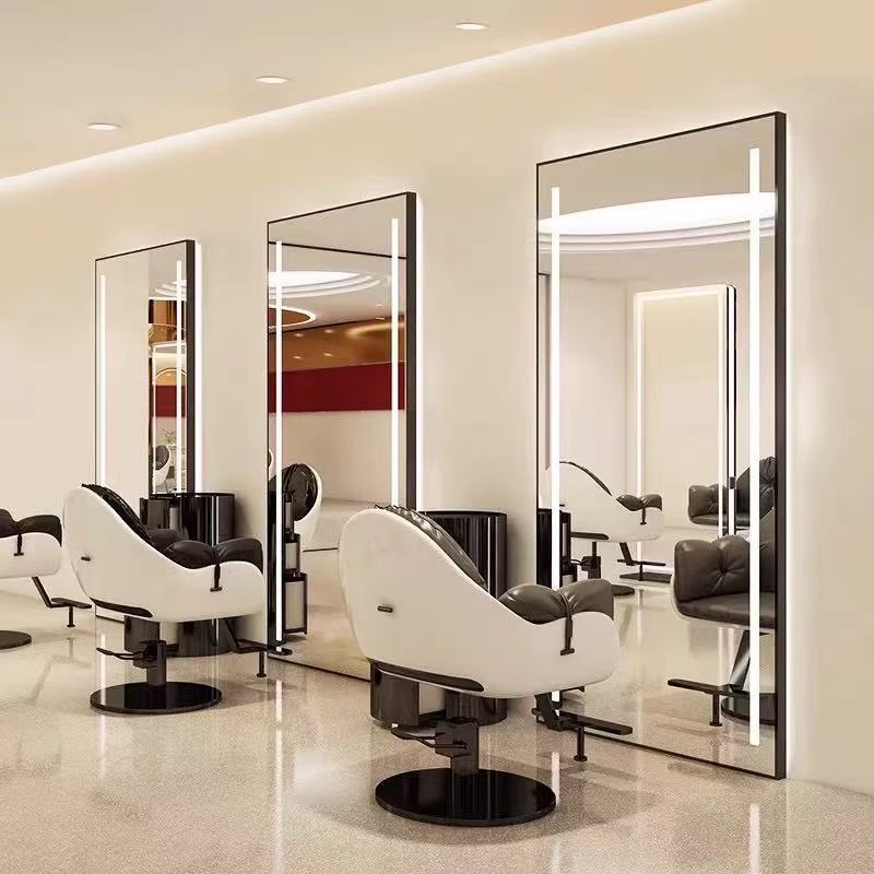 ネットセレブ新店舗ミラーテーブルフロアミラー理髪店ライト付き両面片面ヘアカットヘアサロン専用一体型LED|undefined