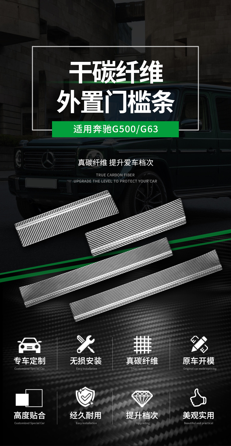 Suitable for Mercedes-Benz G-Class G500G63W464 Carbon Fiber Door Sill Strips, Welcome Pedals, Off-Road Appearance Upgrade Stickers and Accessories