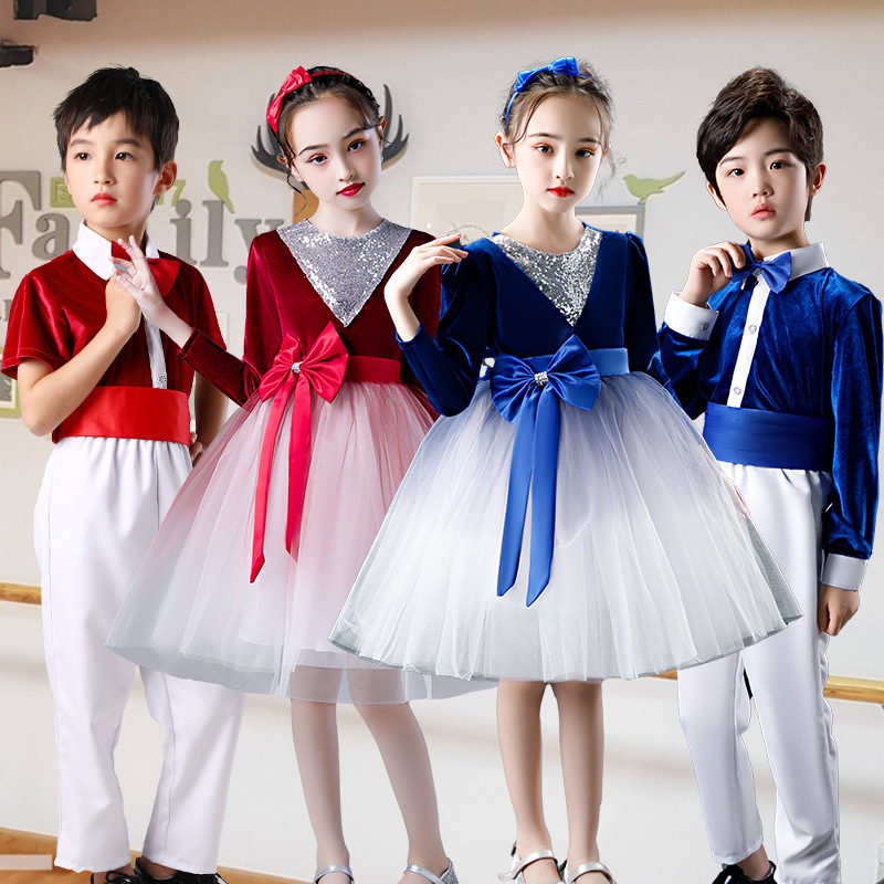 National Day Children's Choir Costumes Performance Outfits Large Choir Primary and Secondary School Students Poetry Recitation Performance Costumes Stage