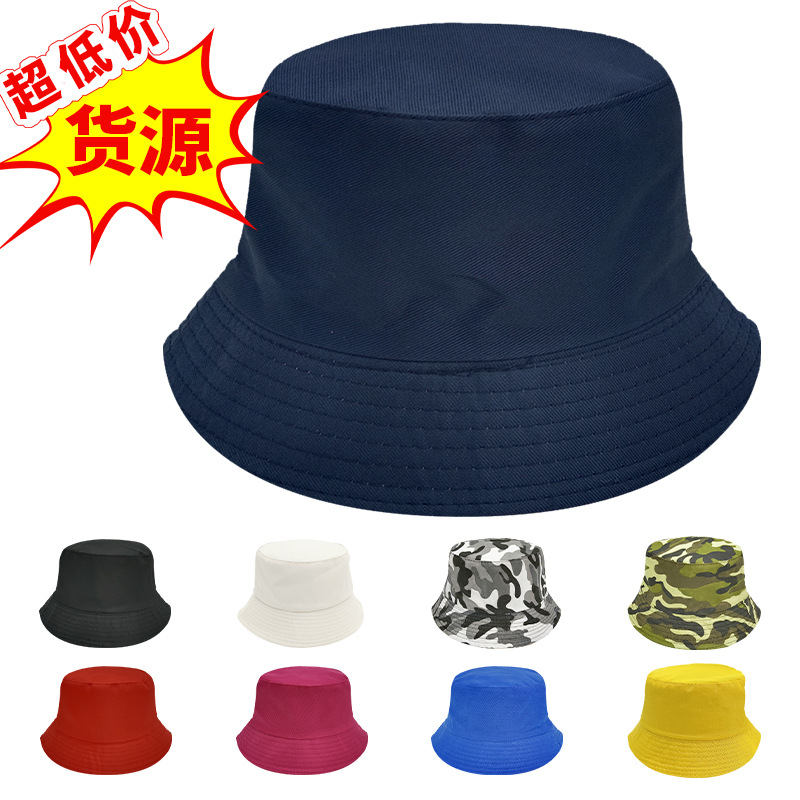 Productos de puestos de tierra Sombrero de pescador de color sólido barato Sombrero de camuflaje de protección solar de doble cara personalizado Sombrero de publicidad de viajes de tablero de luz al por mayor
