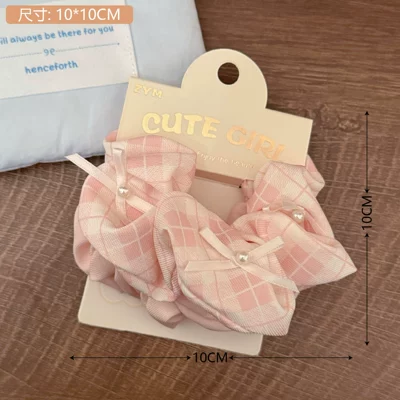 Hair Tie College Style Pattern: Saç üçün rezinlər - 2-pink-checkered-bow-hair-tie