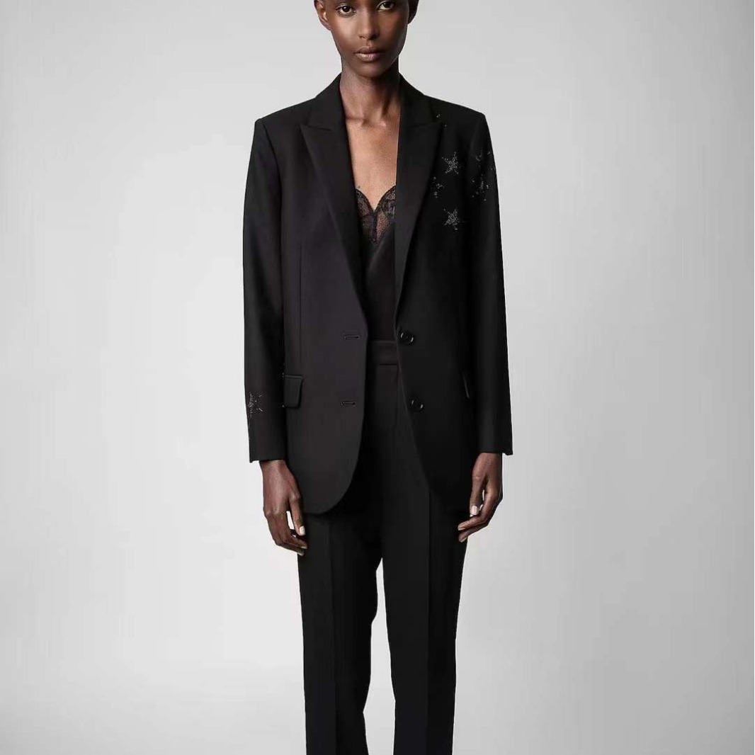Cross-Border European and American 2026 Autumn and Winter Simple Straight-Cut Design with Five-Pointed Star Pattern Professional Casual Blazer for Women