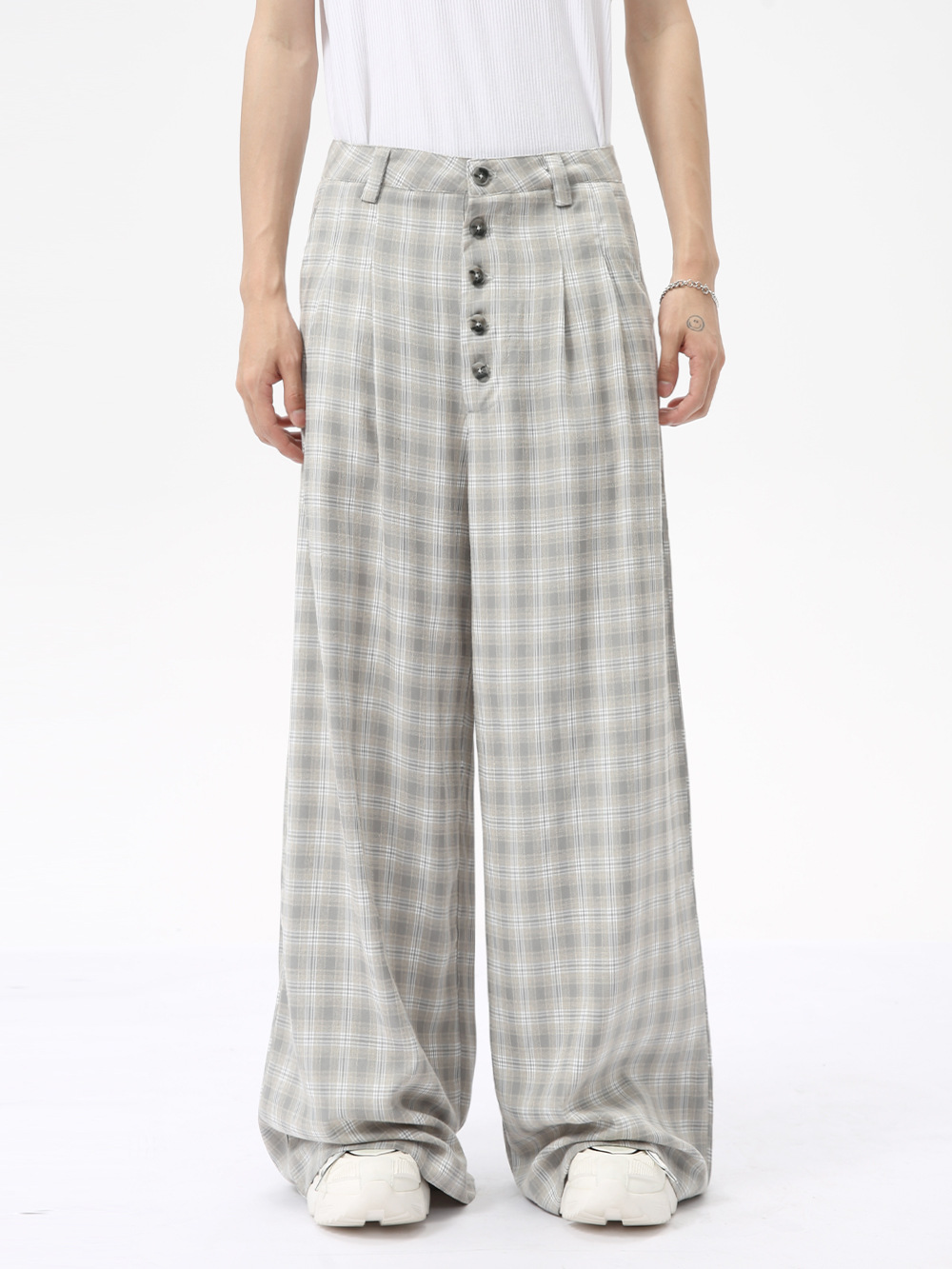 MTLCLOTHES Hombres| 2024 otoño nuevos productos coreanos retro cuello a cuadrícula camisa pantalones largos set casual