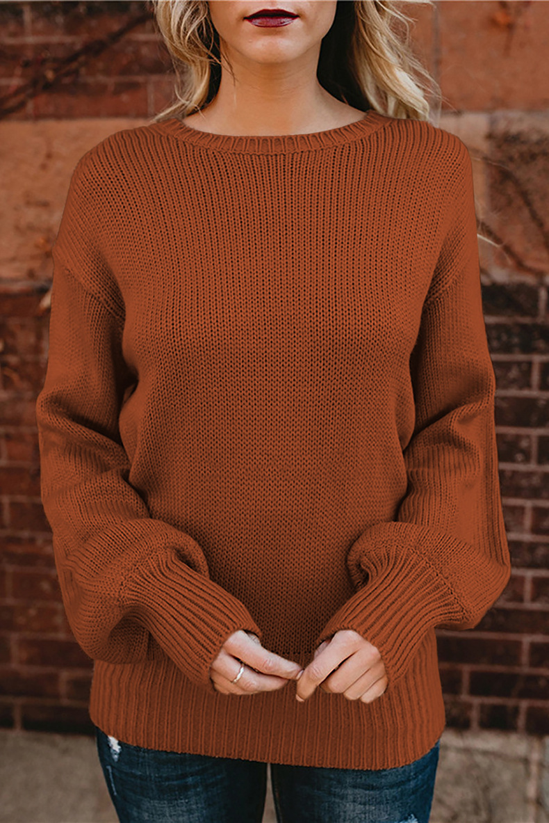 suéter de cuello redondo suelto de longitud media suelta de color sólido para mujer ropa de nihaostyles al por mayor NSQSY78170