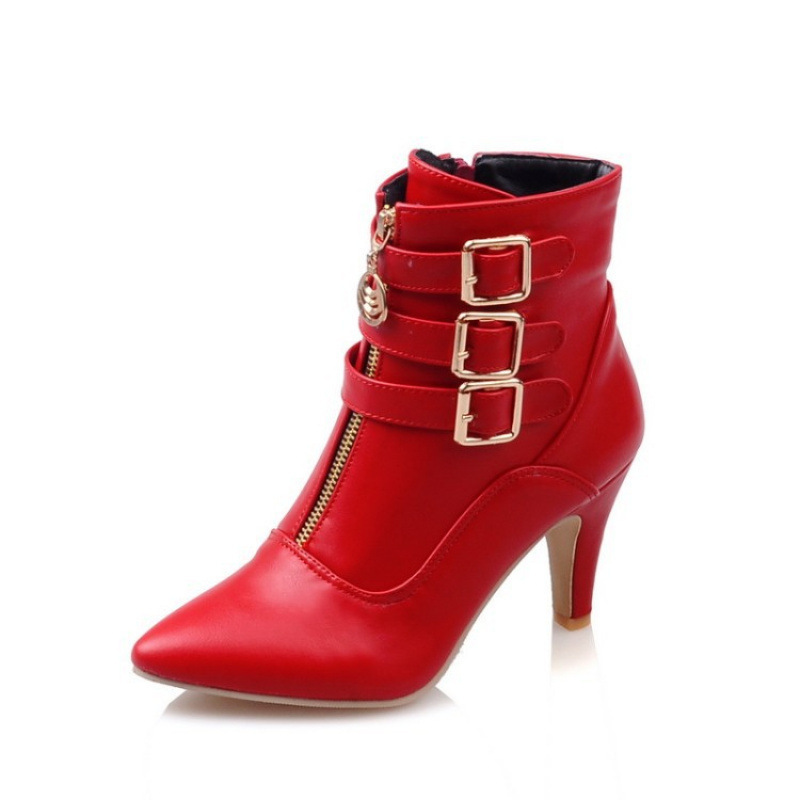 Belt Buckle Women's Boots, Large Size Short Boots for Export, Sizes 40-45, Pointed Toe Roman Boots, New Autumn and Winter Boots for Women