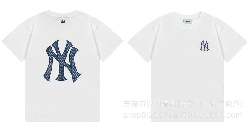 クロスボーダー25ss刺繍MLB春夏全面プリントロゴ半袖男女兼用ゆったりカジュアルTシャツ純綿快適|undefined