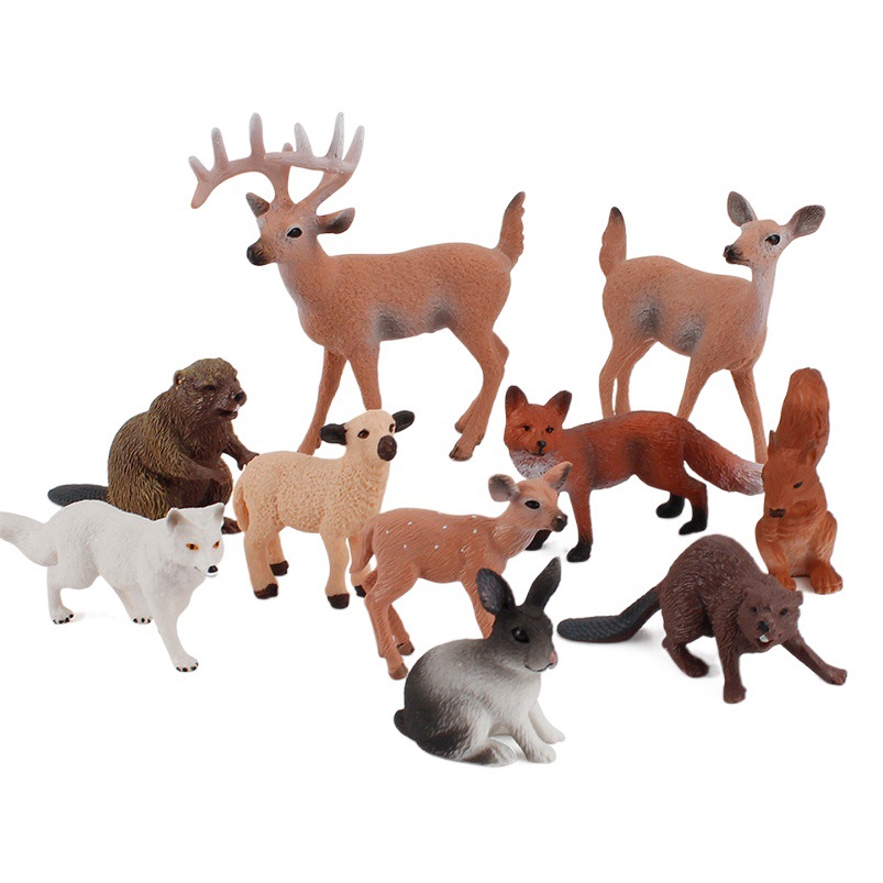 Transfronterizo de exportación Castor oso hormiguero Ardilla Mono conejo cola blanca ciervo Zorro juguete simulación bosque modelo animal