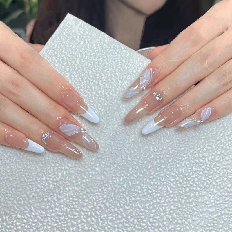 Z-145 French Ribbon False Nail Cross-border Long Sharp French Ribbon Atmosphere 24 Pieces Wearing Nail Pieces Wholesale Z-145 French Ribbon False Nail Cross-border Long Sharp French Ribbon Atmosphere 24 Pieces Wearing Nail Pieces Wholesale