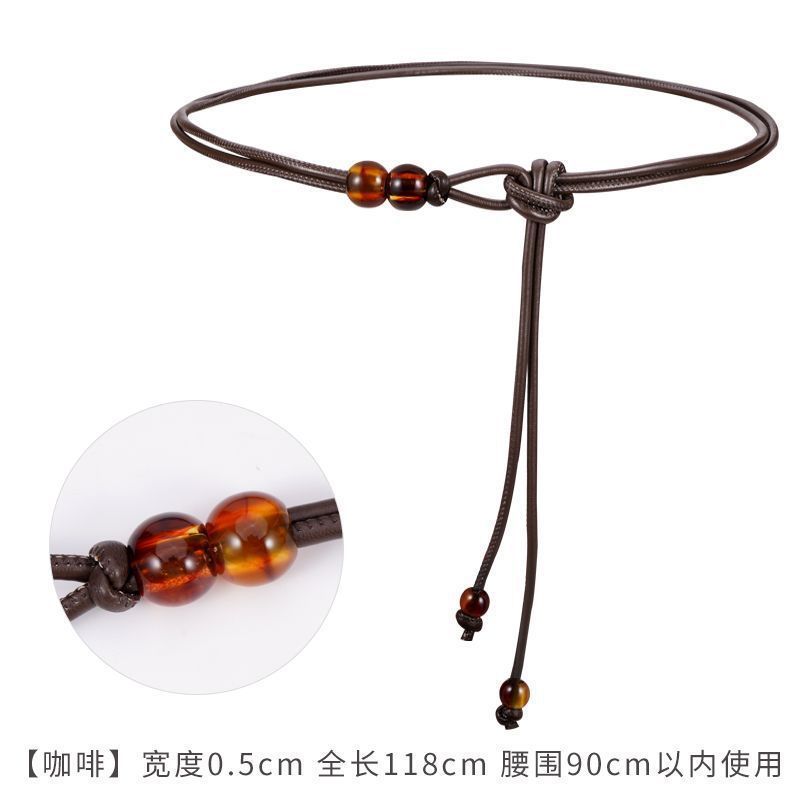 ウエストロープ新しいベルトレザーロープ装飾ドレススカート夏のアクセサリーファッションレトロ多用途結び目レザー耐久性|undefined