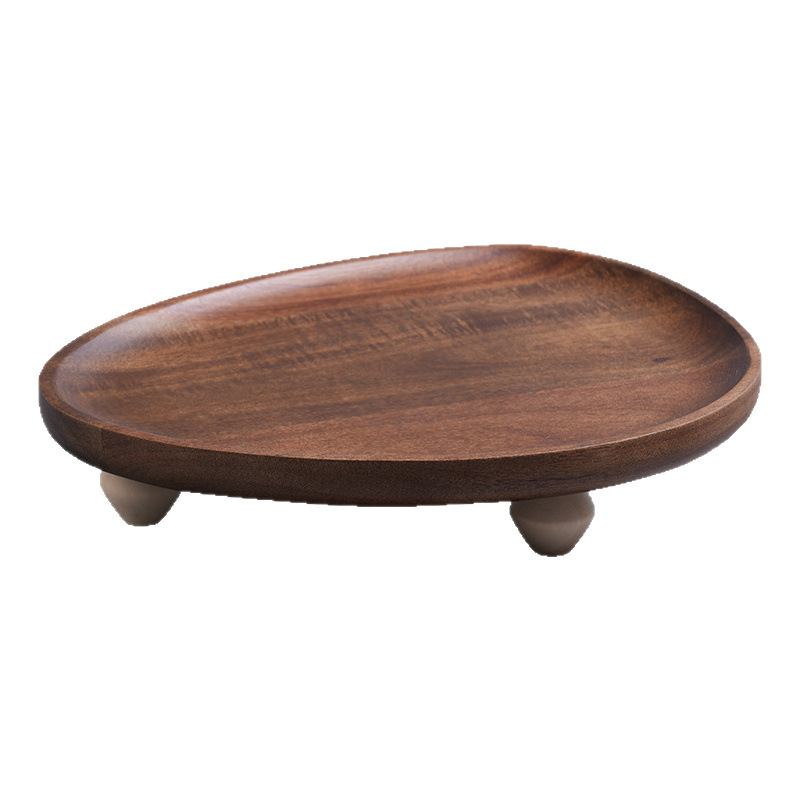 Acacia bandeja de madera china bandeja de madera alta bandeja de frutas irregulares bandeja de bocadillos bandeja de almacenamiento doméstico