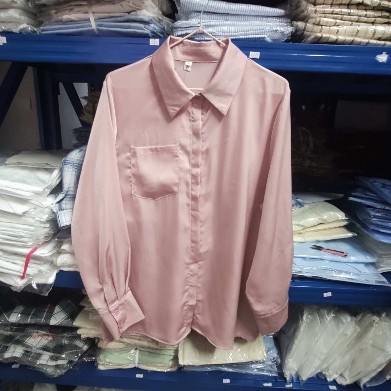 2025 новый фиолетовый атласный рубашка топ женский дизайн