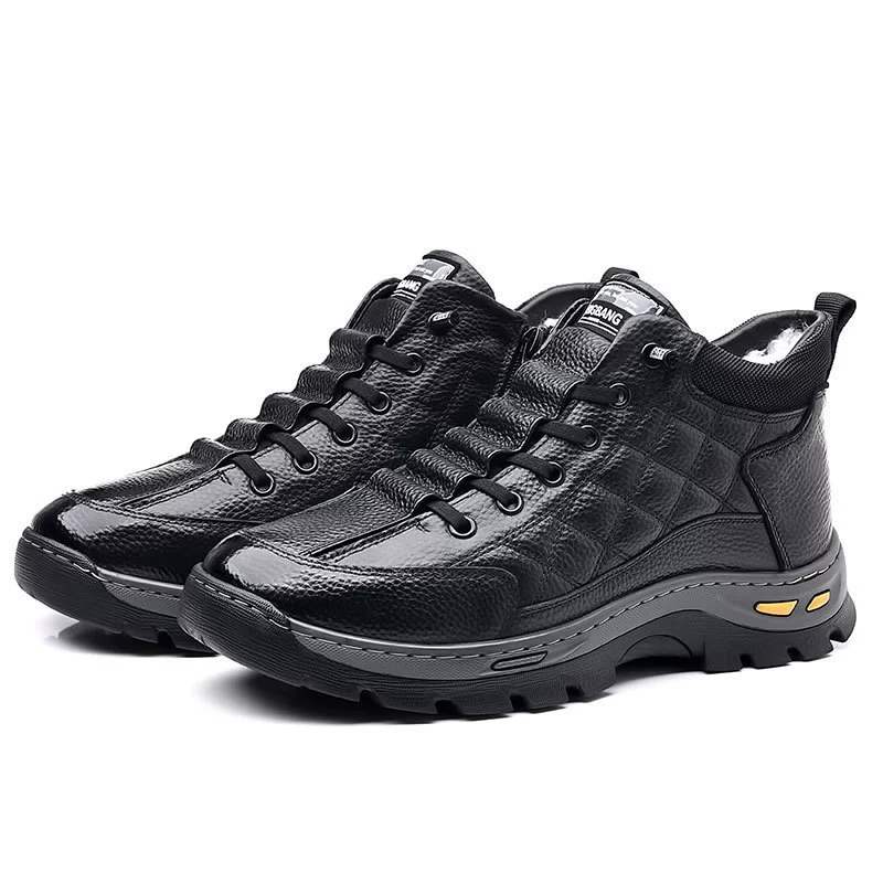 High boots, genuine leather, wool‑lined warm interior, rugged sole, sizes 38–44