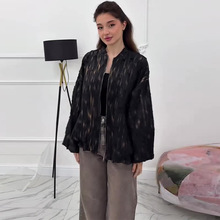 2025年秋季欧美亚马逊跨境外贸女装时尚拉链宽松印花长袖休闲外套