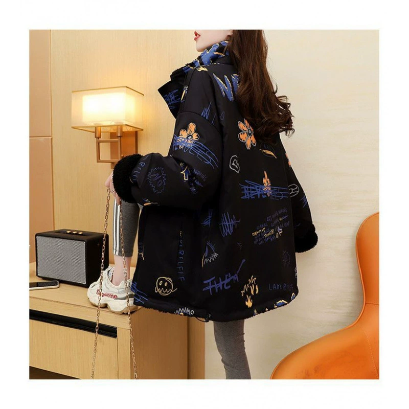 Пальто-куртка Velvet Winter Warm Jacket - свободный крой, современный дизайн - Белый/Черный, размеры M-3XL