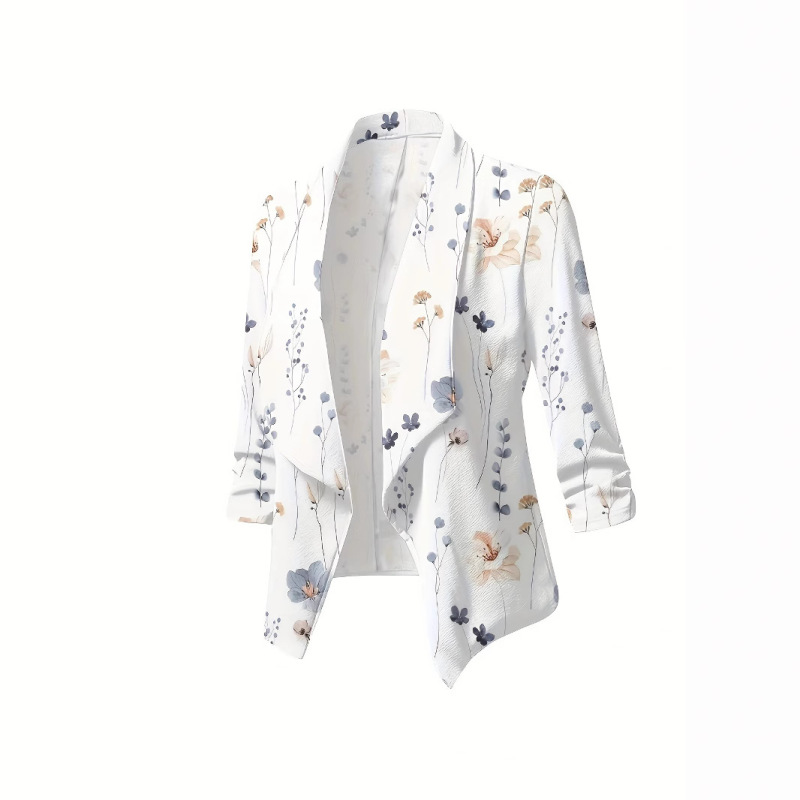 Cross-border foreign trade European and American women's elegant new print temperament lapel slim jacket coat cardigan D509 Cross-border foreign trade European and American women's elegant new print temperament lapel slim jacket coat cardigan D509
