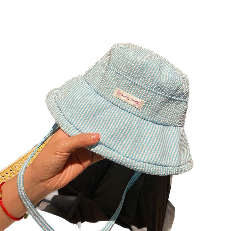 Girl honey coreano pequeño sombrero de pescador a rayas frescas para mujeres de verano 2024 nuevo sombrero solar pequeño para mostrar la cara
