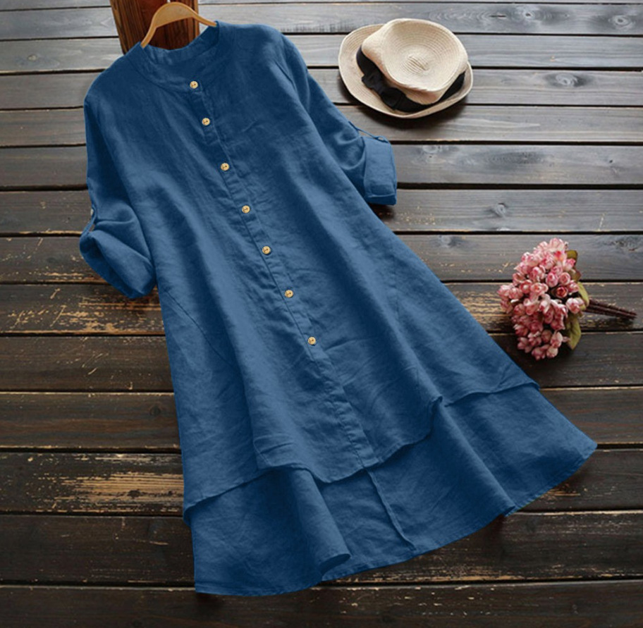 Regular Sleeve Sleeve Type Cotton and Linen Fabric Type Wholesale Women'S Casual Solid Color Long Sleeve Front Button Blouses