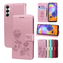 适用于三星S25PLUS压纹玫瑰花手机皮套M52 5G印花插卡翻盖钱包