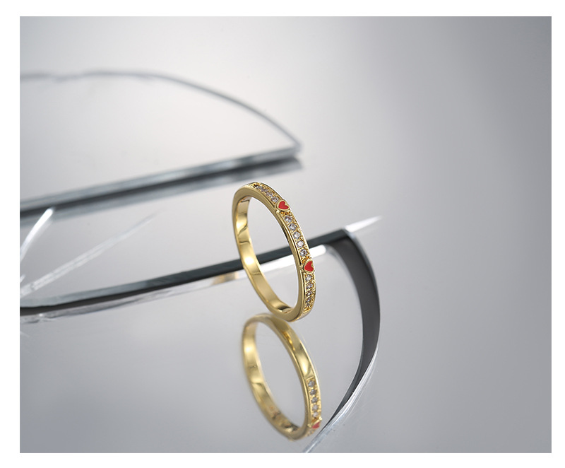 Heart Shape Pattern Women'S Gender Sweet Heart Shape Copper Plating Inlay Zircon Gold Plated Rings