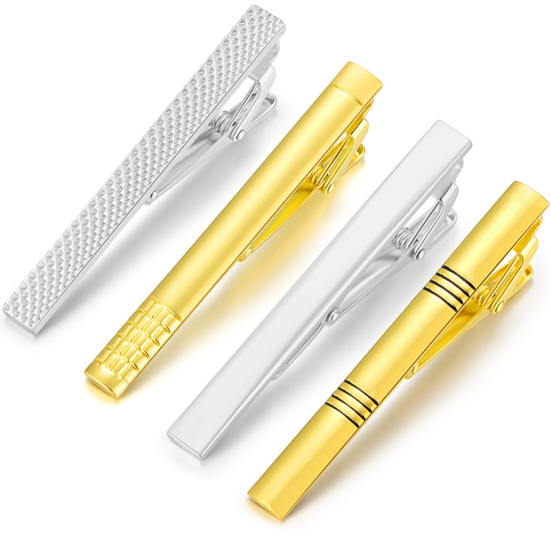 Copper men's silver tie clip laser LOGO 6*0.6cm gold plated tie clip spot