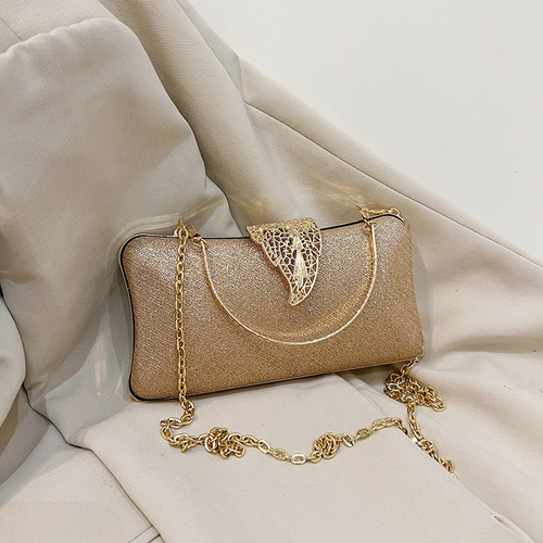 Evening bag European and American ladies handbag banquet chain crossbody bag dress evening dress women's bag gold leaf lock shoulder bag women