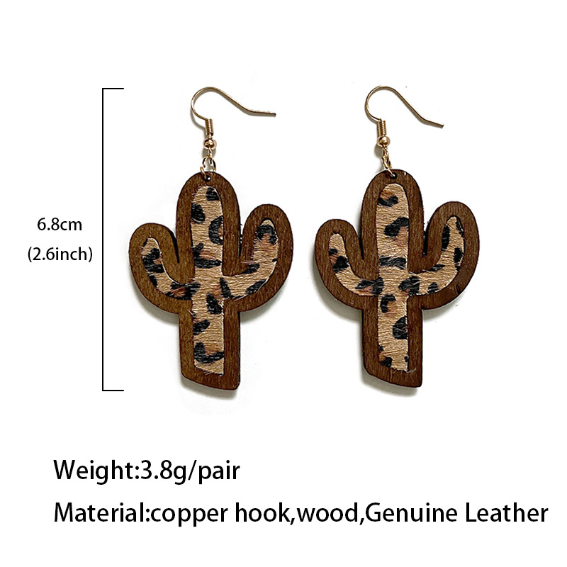 Wholesale Jewelry 1 Pair Streetwear Cactus Leopard Wood Drop Earrings display picture 1