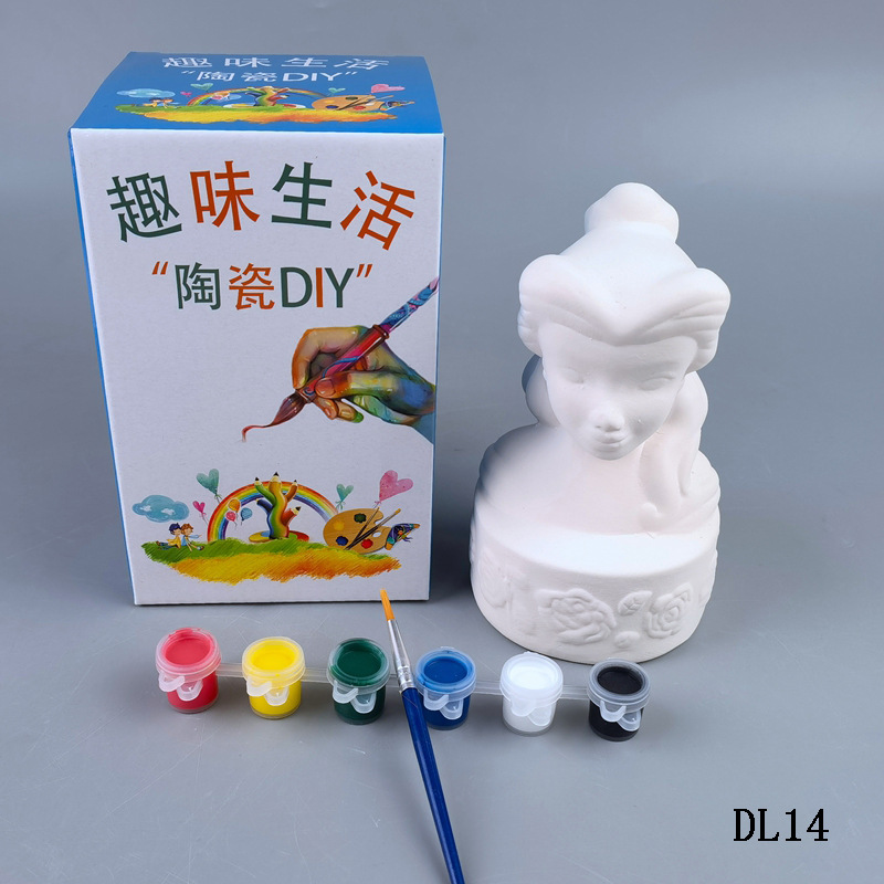 Kindergarten creativo DIY blanco molde color de relleno color pintura para colorear dinero olla de cerámica llanura en blanco animal caballo de dibujos animados niños graffiti