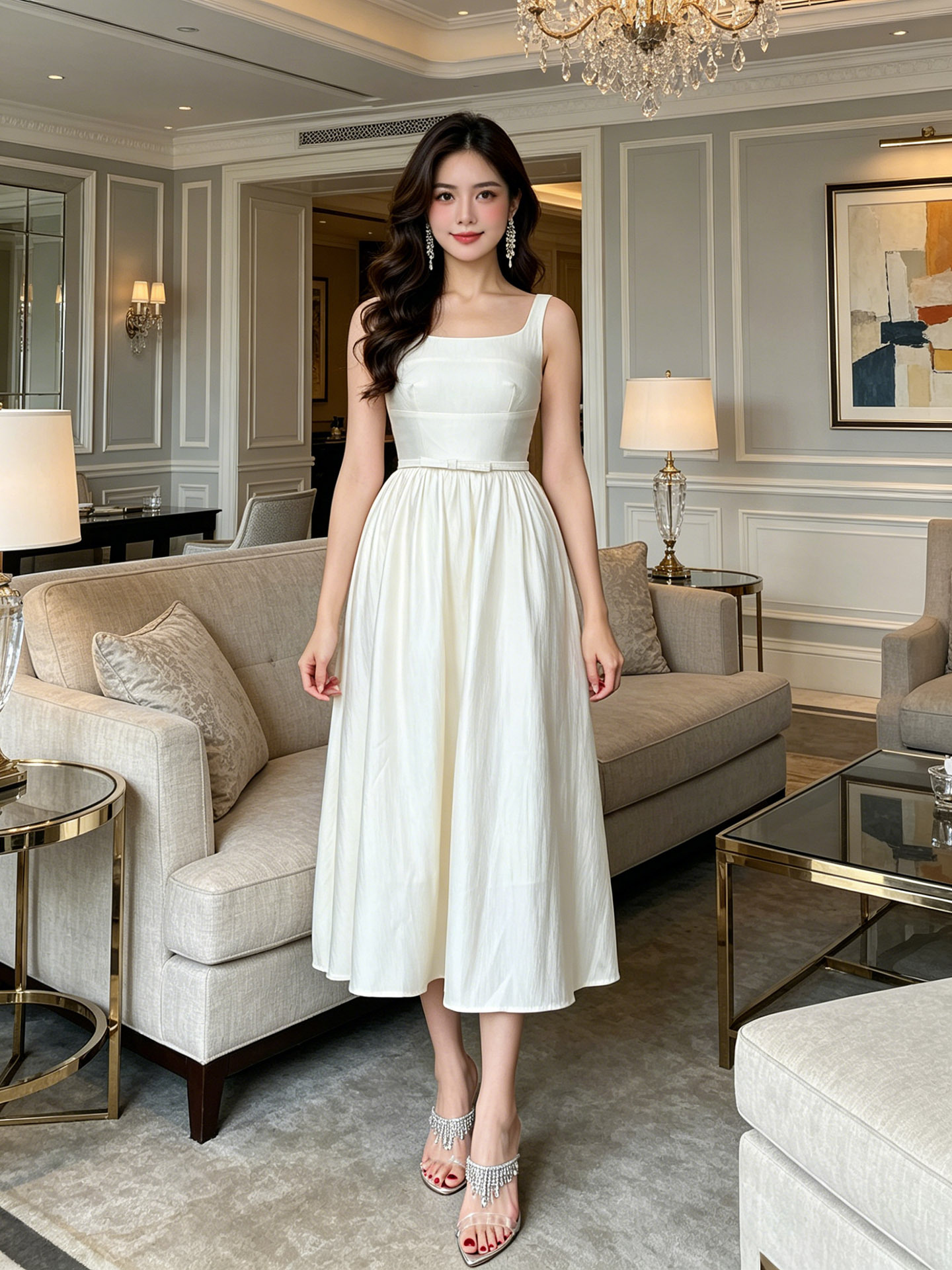 Đầm maxi nữ thắt eo dáng dài phong cách Pháp, tay dây mảnh, thiết kế ôm eo tôn dáng — đen