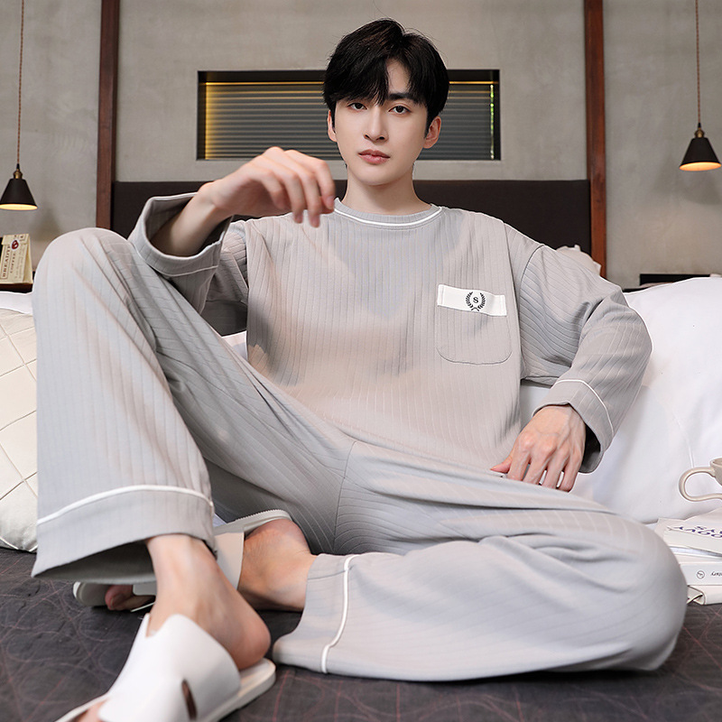 Men's Pajamas New Style High-End Long-Sleeved Long Pants Spring and Autumn Men's Simple Style Teenagers Can Wear Outside Home Wear Set