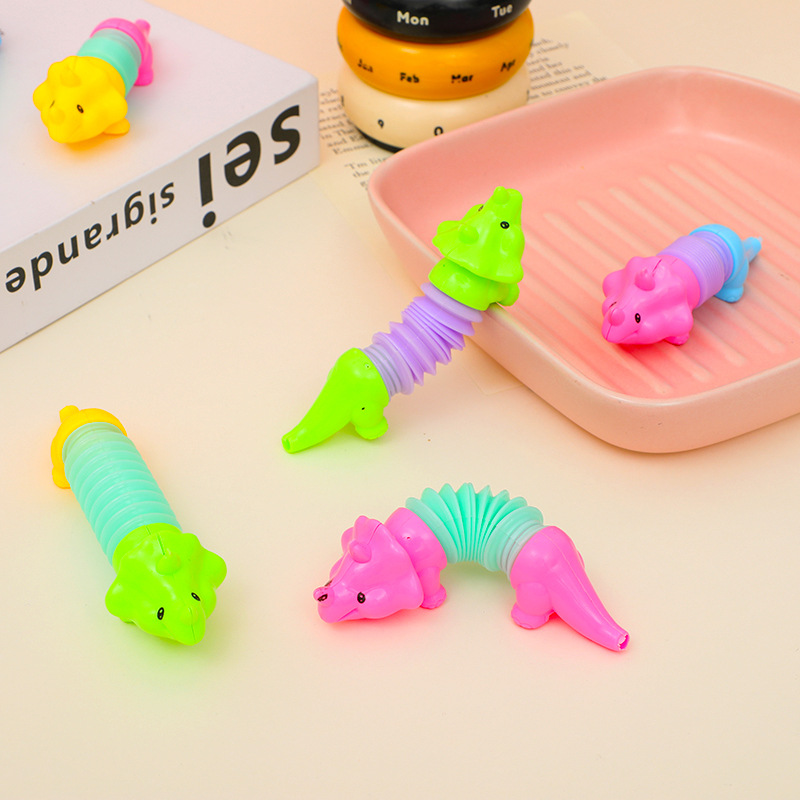 Juguetes de tubo telescópico de dinosaurio transfronterizo, ventilación, descompresión, tubo de estiramiento de animales, juguetes educativos de descompresión variable para niños