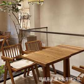侘寂风中古茶桌实木复古咖啡桌老榆木民宿民谣小酒馆简约休闲桌