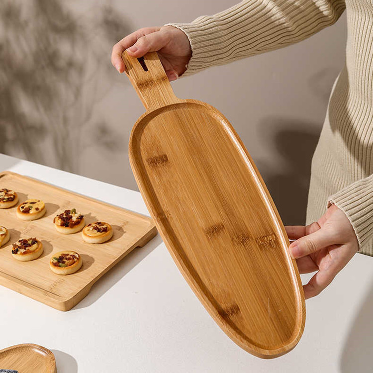 Madera de bambú plato de fruta de madera maciza Plato cuadrado postre estante redondo doble pastel plato de fruta de madera té de la tarde