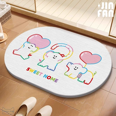Avtomobil döşəmə paspasları — Mat Shower Room Door Absorbent - gzn-color-line-love-elephant-oval-white-background-396009cm