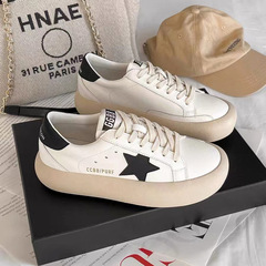 真皮麵包鞋厚底餅乾鞋春款休閒百搭小白鞋女軟韓版髒髒鞋星星板鞋