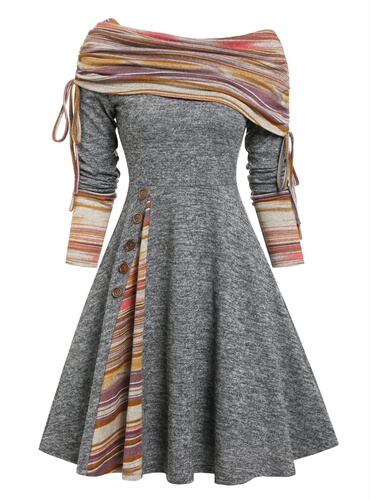 Women's long-sleeved high-waisted maxi dress