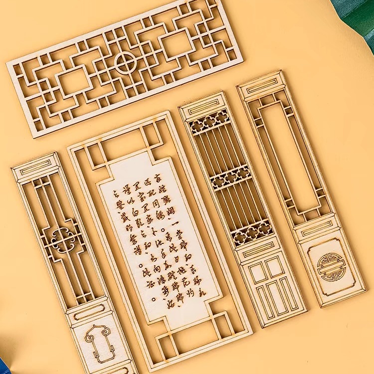 Nueva pantalla de madera de estilo chino, puertas y ventanas pequeñas, decoración de mesa de postres para hornear, modelo de mesa de arena de bricolaje hecho a mano, material de escena