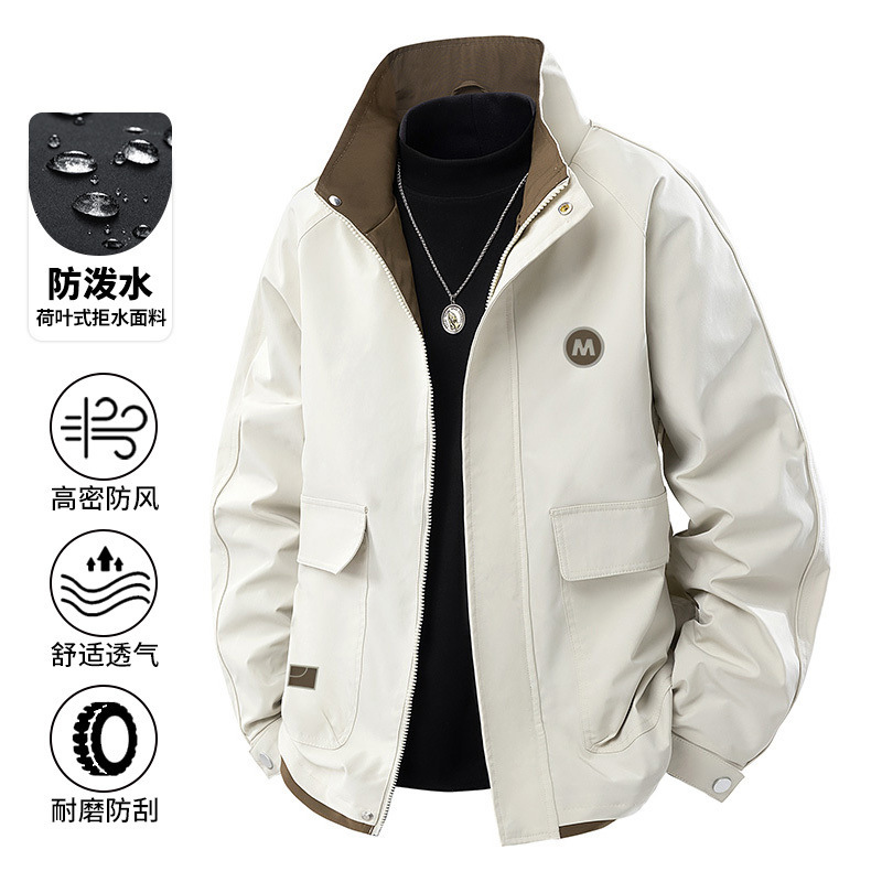 Spring and Autumn New Large Size Jacket Men's Stand Collar Casual Loose Work Outdoor Waterproof Trendy Versatile Cross-Border Jacket