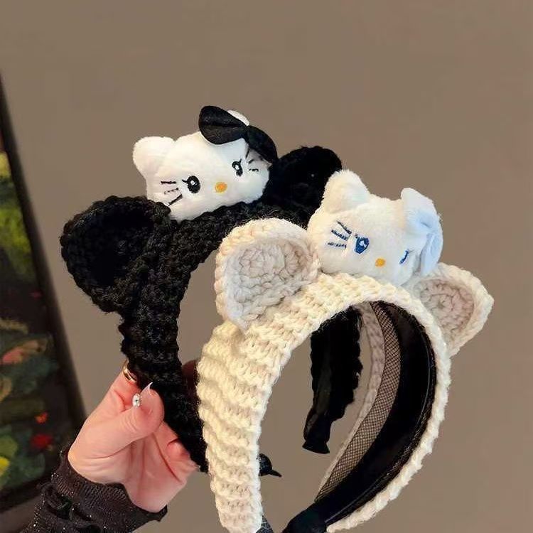 秋冬新款可爱猫咪耳朵发箍女甜美发卡洗脸毛线手工发饰不勒头箍|undefined