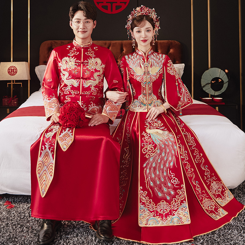 Xiuhe suit men's and women's suit 2022 new bridal wedding Chinese wedding dress couple's wedding dress slimming toast dress