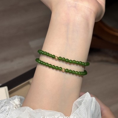 方糖家 气质显白绿色玉石碧玉色串珠弹力手链轻奢小众手串女款