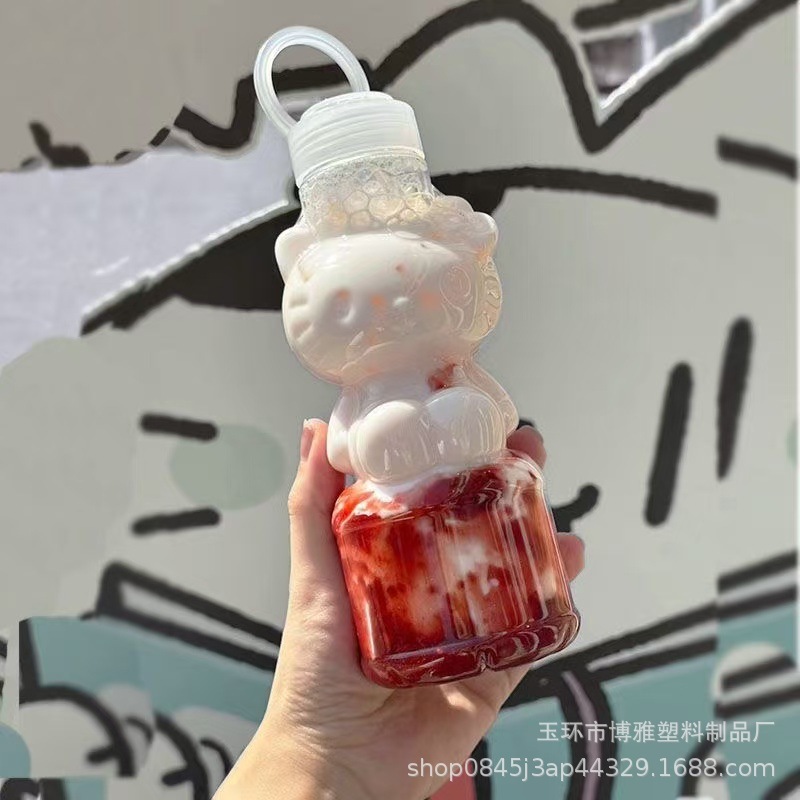 500ml卡通奶茶瓶711同款pet果汁杯饮料瓶一次性包装瓶打包外卖瓶|undefined