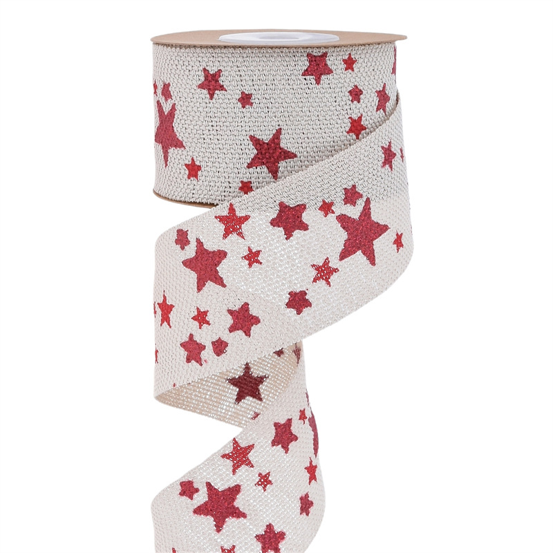Amazon imitación de lino decoración de cinta de Navidad pentagonal hecha a mano DIY guirland arco embalaje de cinta