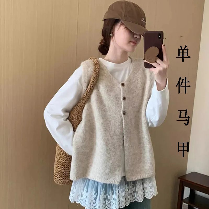 韩系女马甲新款软慵懒毛衣马甲春秋针织背心坎肩宽松时尚气质上衣|undefined